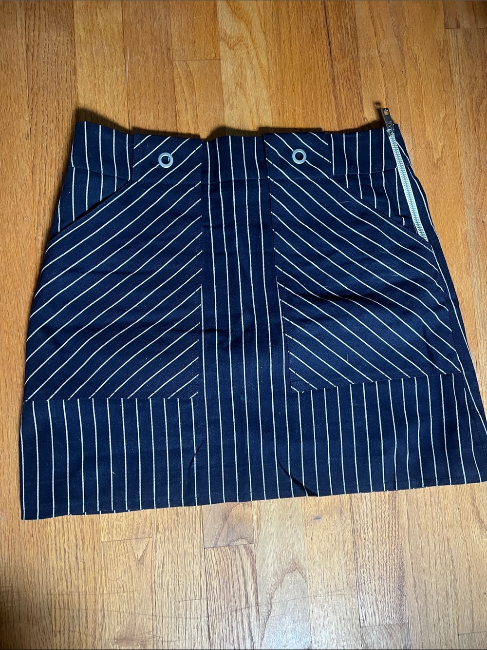 rag & bone Navy Pinstripe Mini Skirt with Side Zip